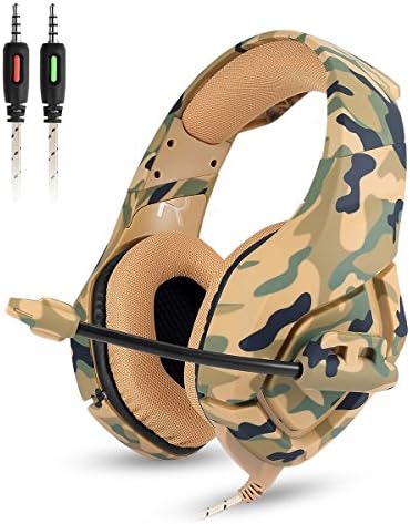 Gaming Headset - K1-B 3.5mm Over-Ear Stereo Gaming Headphones with Mic, Noise Reduction,Volume Control, Soft Memory Earmuffs for Xbox One/PS4/CF/Laptop/Smartphone(Camo Green)