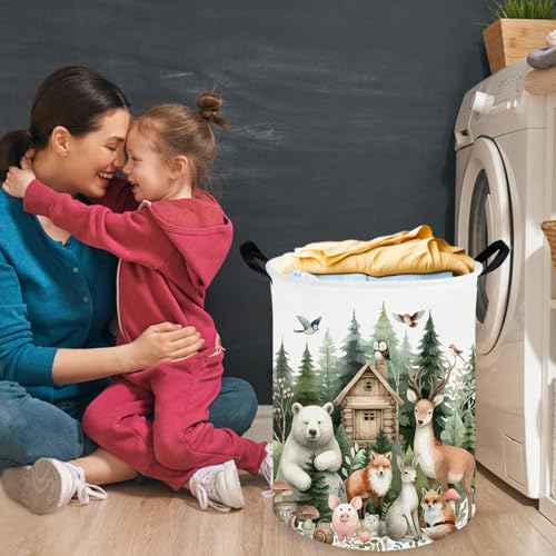 Image of Baby Laundry Hamper,Dirty Clothes Hamper for Boys and Girls,Toys Storage Bin Organizer Animal Room Decor,Waterproof storage box for kids bedroom,Gift Baskets(Forest animal)