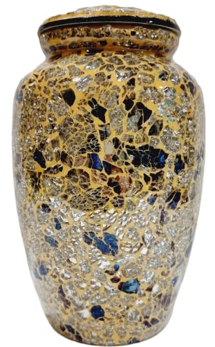 Mosaic Glass Cremation Urn - Hand Made Funeral Urn For Human Ashes - Large Adult Size Burial Urn - Hand Applied Individual Tiles Create A One Of A Kind Work Of Art - 200 Cu In (Gold Flecks) #TOP17