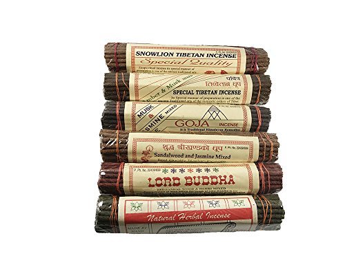 Incense Bundle Chandra Devi Tibetan Natural Incense Sticks Combination Pack - Fairtrade Incense from Tibet (6 Packs)