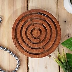 Ajuny Handcrafted Indian Wooden Round Labyrinth Ball Maze Puzzle
