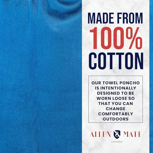 Image of ALLEN & MATE 100% Cotton Hooded Surf Poncho Changing Robe - Quick Absorbent Changing Towel with Pocket for Surfing Men Women