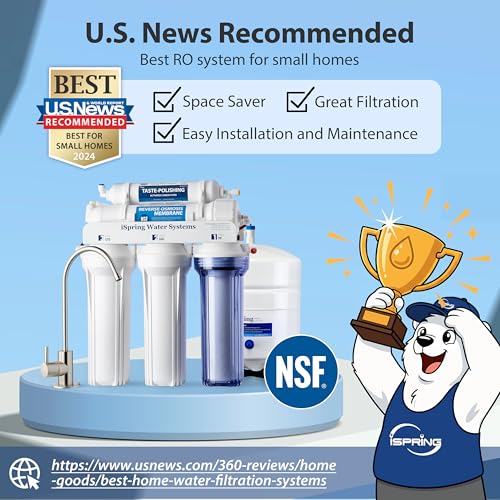 iSpring RCC7 5-stufiges Umkehrosmose-Trinkwassersystem, NSF-zertifiziert, hohe Kapazität unter der Spüle mit gebürstetem Nickel Wasserhahn, 75 GPD