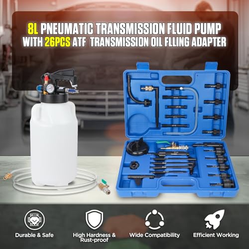 Image of 8L Transmission Fluid Transfer Pump Kit with 26PCS ATF Adapters, Automatic Oil Extractor & Dispenser Pneumatic Transmission Fluid Pump Set Transmission Filler kit for ATF Refill