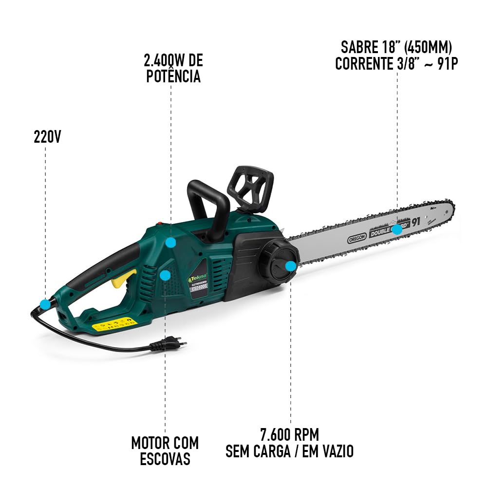 Motosserra Elétrica 2400W com Sabre Oregon de 18 Polegadas - Tekna