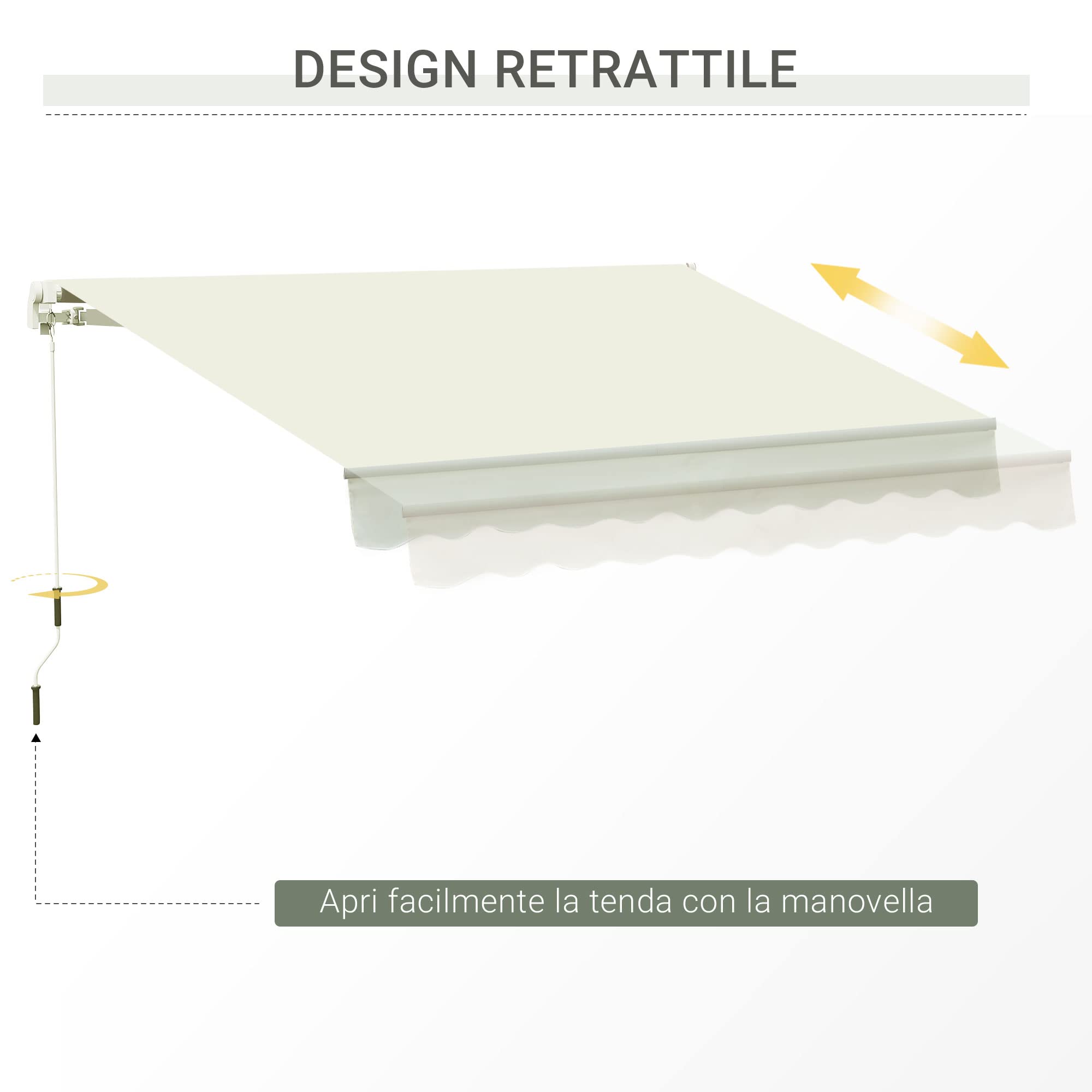 Outsunny Tenda da Sole Avvolgibile a Caduta Manuale 295x245cm Bianco Alluminio Poliestere Anti-UV