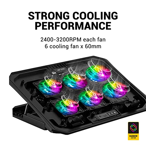 Ant Esports NC210 Gaming Notebook Cooler with 6 Cooling Fans for 10" - 15.6" Laptops, RGB Lights, 2 USB Ports - Image 2