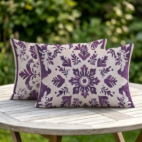 Housse coussin violet 40x80 imperméable et déperlant double face lin - 6