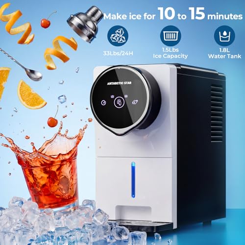 Image of Antarctic Star Nugget Ice Maker Countertop, Gen 2 Self-Cleaning Portable Ice Machine, 33 lbs /24H, 1.8L Water Tank, 1.5 lbs Ice Storage, Touch Screen & Auto Ice Drop, for Home /Office /Kitchen