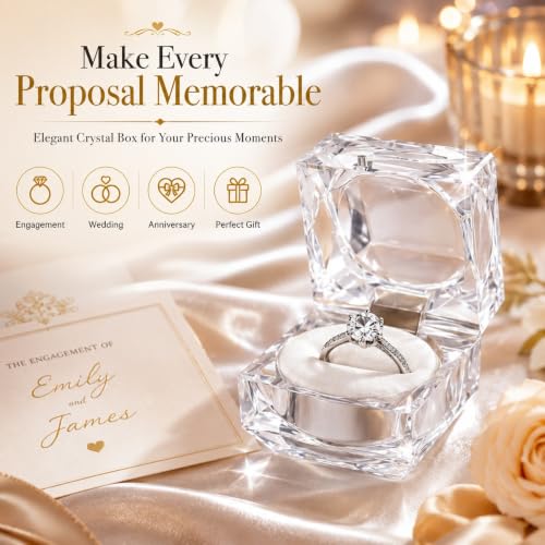 Image of Crystal Acrylic Ring Box Pack of 6 | Transparent Jewelry Display Case | Elegant Ring Holder for Engagement Wedding Proposal and Gift Packaging | Premium Clear Ring Storage Box