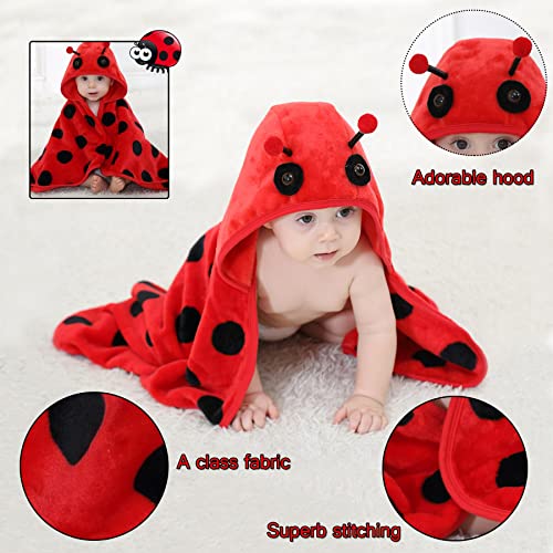 Image of TONWHAR 0-4 Years Toddlers' And Kids' Boys Girls Animal Face Hooded Blanket Baby's Bathrobe,Plush After Bath Blanket(Ladybug)