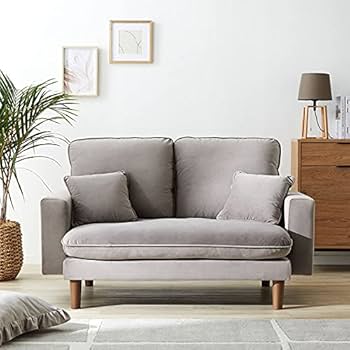 【LOWYA】2人掛けソファ 木脚 クッション ベルベット調 グレー LOWYA】2人掛けソファ 木脚 クッション ベルベット調 グレー