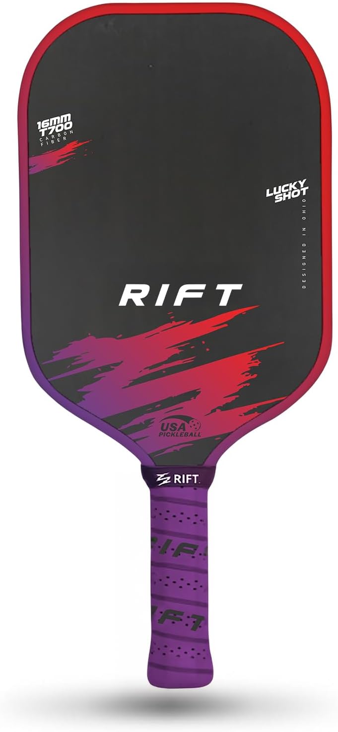Rift Lucky Shot Pro Pickleball Paddle | CF7 ImpactWeave Carbon Surface for Max Spin | 16mm Cold Press Core | Includes Paddle Cover | Lifetime Craftsmanship Warranty