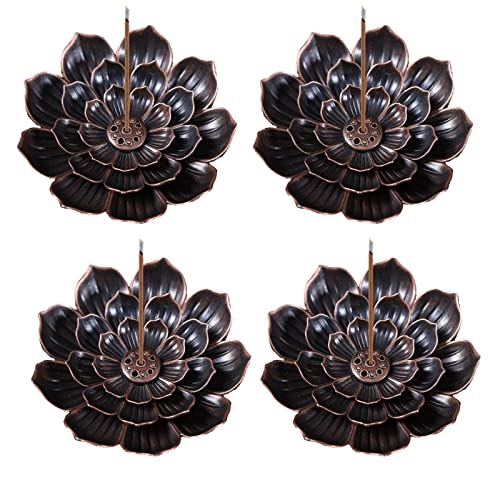 SKMIHJL Räucherstäbchenhalter, Lotus-Legierung, Metall, Lotus-Stick, Räucherstäbchenhalter, Räucherstäbchenhalter für Stick/Kegel/Spulen, mit Ascheauffangbehälter (Lotusbraun), 4 Stück Cover