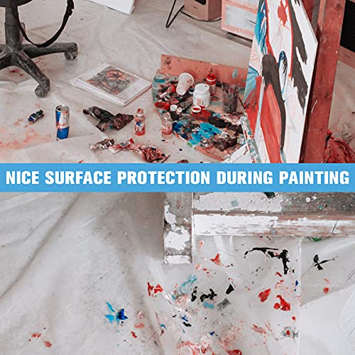 3 Pack Plastic Drop Cloth For Painting, Plastic Painting Tarp Heavy Duty 9 Feet By 12 Feet, Painters Plastic Tarp Waterproof Clear Cover, Thick Disposable Paint Floor Cover For Furniture, Wall #TOP4