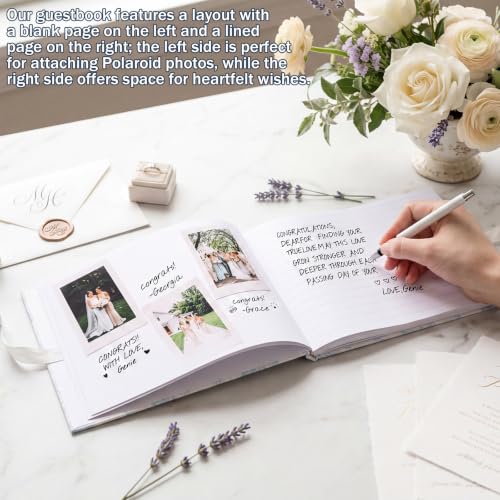 Image of Engrowtic 28 Pcs Blue Floral Wedding Guest Book with Card Box and Pen | Blue and White Guest Book, Bridal Shower, 9.1 x 6.7'', Cards, Elegant, Ribbon Tie, blank Side for Photos, Lined Side for Note