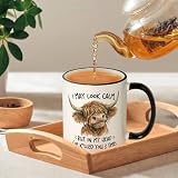 Shqiueos Funny Highland Cow Gifts Mug 11oz – I May Look Calm, Sarcastic Humor Cow Gift for Women Men, Cow Lovers, Friends, Coworkers, White Elephant Gifts, Office & Farm Decor Christmas Ceramic Cup