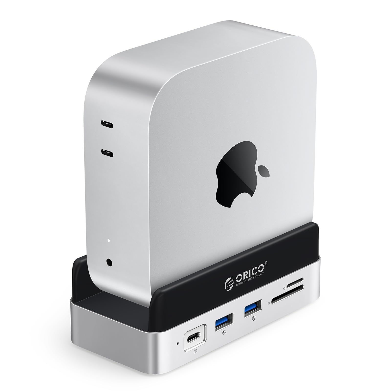ORICO MiniDock Station d’Accueil pour Mac Mini M4/M4 Pro 2024, Support Vertical avec hub HDMI et boîtier SSD M.2 NVMe, 4K@60Hz HDMI, 10G USB A/C, 2×5G USB A, Charge USB-C, SD/TF, RJ45