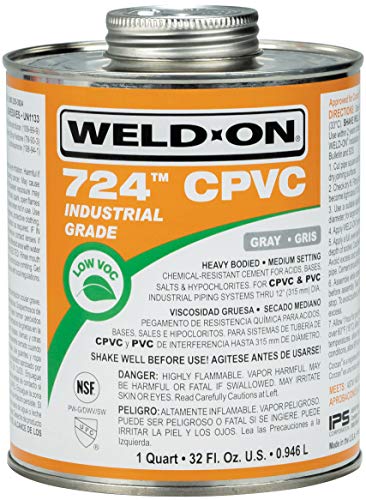 Weld-On 11659 724 Industrial Grade Cpvc Heavy-Bodied High Strength Solvent Cement - Medium-Setting And Low-Voc, Gray, 1 Quart (32 Fl Oz) #TOP4