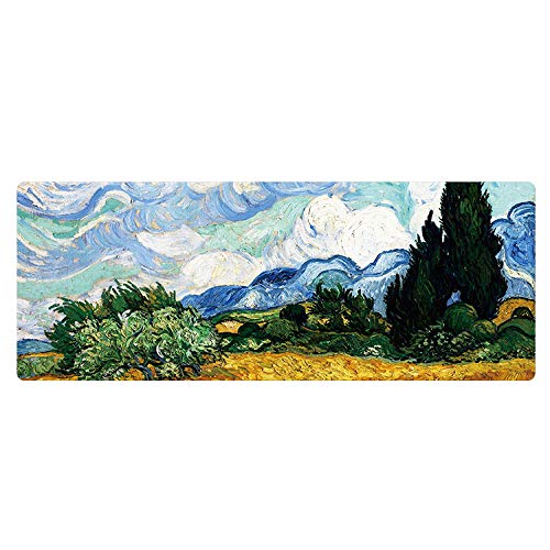 Artiste Peinture À L'huile Grand Tapis De Souris En Caoutchouc Personnalité Paysage Personnalisé Personnalisé Tapis De Souris Cyprès 15.7X35.4X0.12 i n