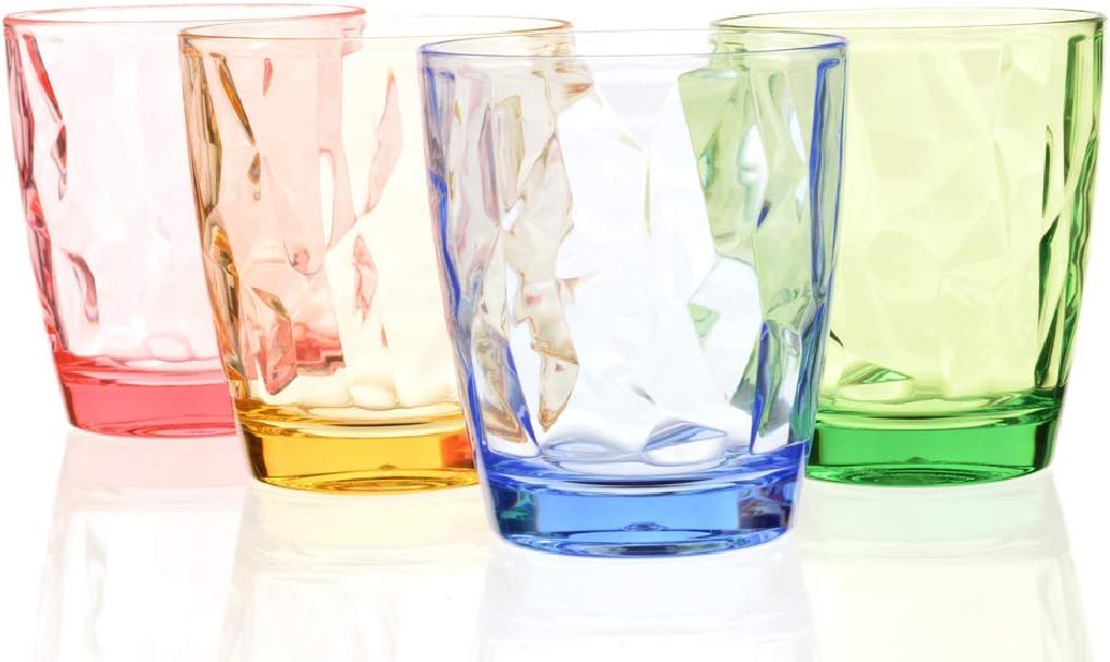 YINJOYI 300ml Colored Plastic Cups Tumblers Reusable Drinking Glasses Smoothie Glassware 4 Set