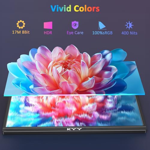 Image of KYY 4K Portable Monitor for Laptop, 15.6'' Computer Screen Extender UHD 3840x2160,100% sRGB, 400 Nits, IPS Travel Monitor w /Speakers & Smart Cover for Laptop Xbox PS5 Switch PC Phone, VESA Compatible