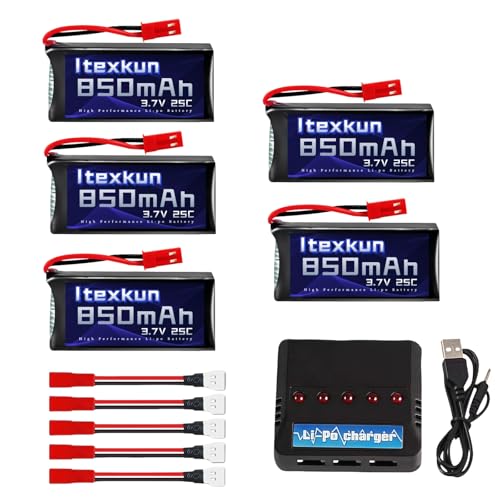 3.7V li-po Battery 850mAh 25C JST Plug Rechargeable Lipo Batteries with usb Charger for MJX X400 X400W X800 Sky Viper S670 V950HD V950str s1750 V2450 HS110 HS200 HS200W HS110W Quadcopter RC Drone