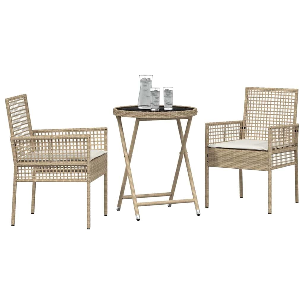 Set Bistro da Giardino 3 Pezzi Beige polyrattan Mobili C | Tavolo e 2 Sedie, Salone da Giardino per Terrazza, Esterno, Balcone