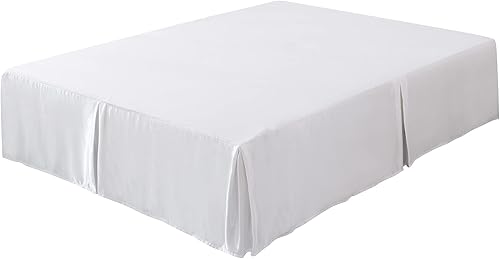 Tache - Falda de cama de seda sintética de satén blanco perla delicada rosa plisada a medida, 14 pulgadas, caída de polvo y volantes tamaño King