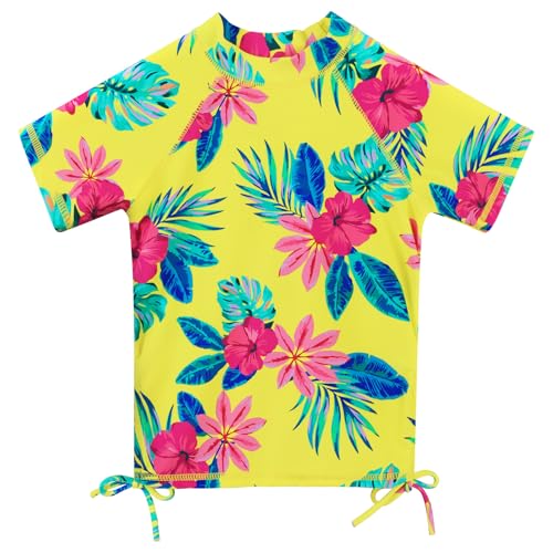 Image of BAOHULU Girls Two Piece Swimsuits Rash Guard Ruffle Bikini Skirt Short Sleeves Beach Dress Swimwear UPF 50+ 3-12Y