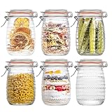 WACOI 32 Oz Glass Mason Jars with Airtight Lids 6 Pack, Wide Mouth Canning Jars with Clip Top Lids for Kitchen Storage Pickling Salad Jams Coffee Beans