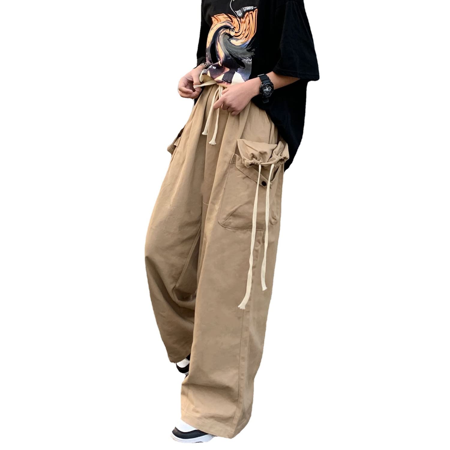 Womens Goth Cargo Pants Baggy Wide Leg Pants Vintage Casual Harajuku Trousers