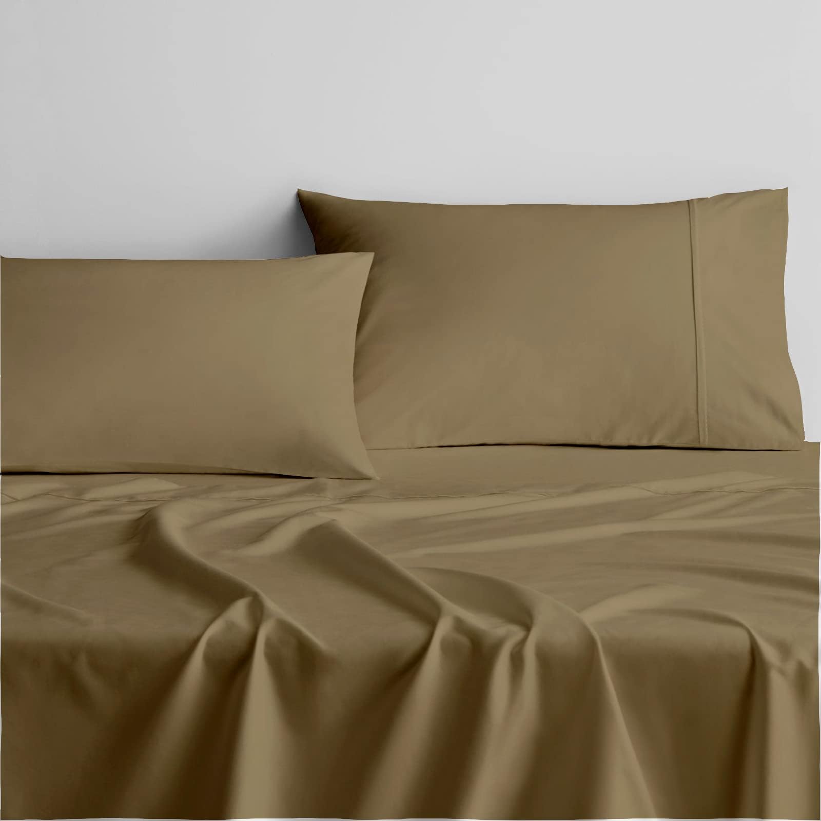 Cottingon Short Queen Sheets for RV Camper - 4 Piece Cotton Bedding Set, Fits Up to 15" Deep Mattress, 60" x 75", Taupe Solid