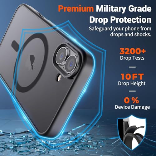 Image of iPhone 16 Magsafe Hard Back Case | Matte Design & 360 Protection | Military-Grade Apple iPhone 16 Cover | Strong Magnet Back - Black