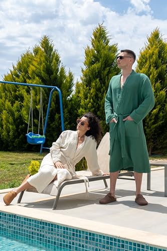 Image of Muslin Unisex Bathrobe Women & Men, 100% Cotton Kimono Lightweight Robe | Long Robes Soft, Absorbent, Spa robes