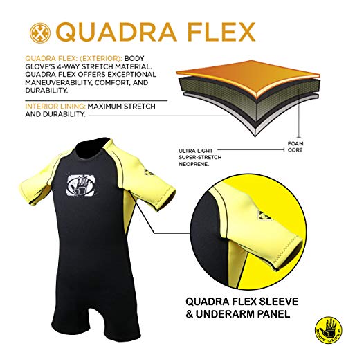 Body Glove Child's Back Zip Pro 3 Spring Suit, Yellow/Black, C4 2.2Mm - Kids Suit Girls Swim Wear Shorty Sleeve Neoprene Open Water Thermal Short Pants Legs One Piece Childrens Bodysuit (14158C-C4-Yel/Blk) #TOP2