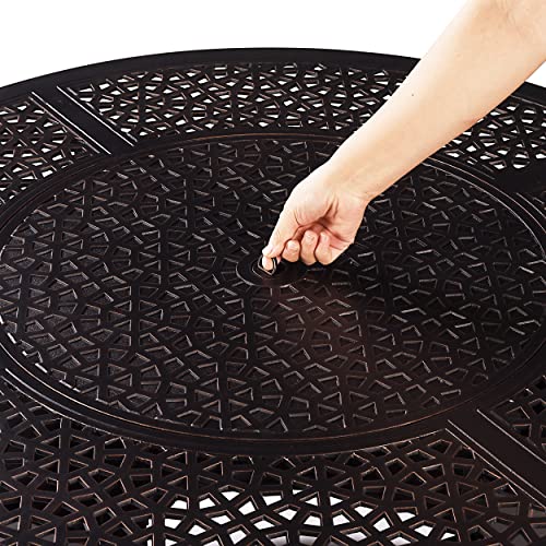 Image of Aluminum 57,0000 BTU 44 in. Round Propane Black Fire Pit Table with Fire Beads, Lid, Propane Tank Cover and Table Fabric Covers in Copper Finish