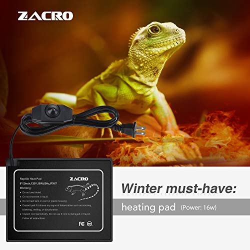 Zacro Reptile Heating Pad - Temperature Adjustable Under Tank Heater For 30-40Gal Tank, Terrarium Heat Mat For Turtle/Snake/Lizard/Frog/Spider/Plant Box,12 X 8In #TOP4
