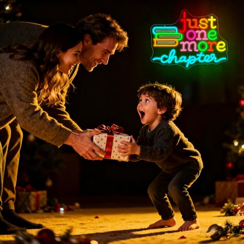 Image of Just One More Chapter Neon Sign Wall Decor Reading Neon Light for Read Room | Dimmable Led Neon,Teen Birthday Reading Gifts,5V USB Powered,Bookstore Bedroom Decor, Classroom Library Wall Art,15.7*12.1in
