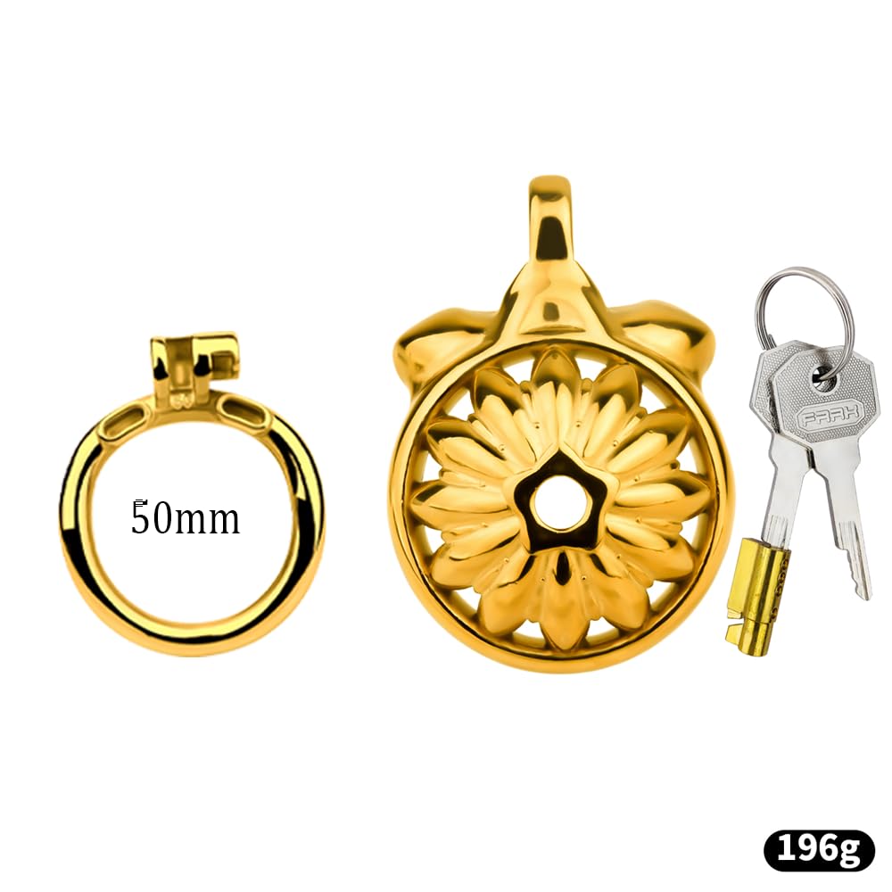 Chastity Cage Male Klein Peniskäfig, Metall Keuschheitskäfig Keuschheitsgürtel für Herren, Gold Atmungsaktiv Penis Käfig Bondage Sklaven Extrem Sexspielzeug für die Männer(50mm)