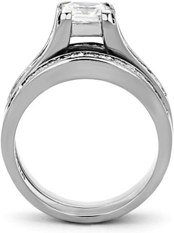 Marimor Jewelry 2.10 Carat Princess Cut Zirconia Stainless Steel Wedding Ring Set Women's Size 5-11