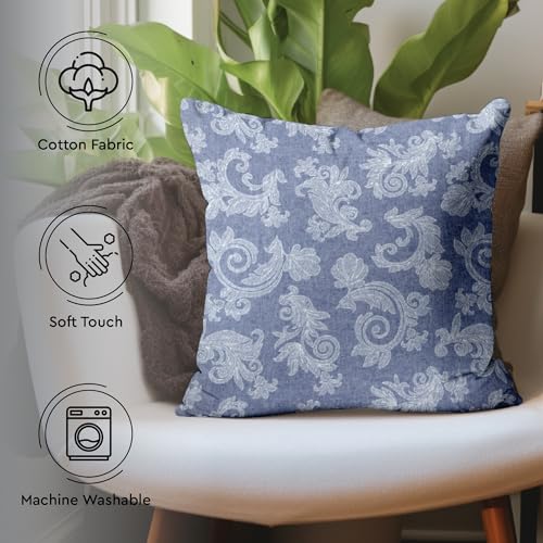 Image of Encasa XO Chambray Cotton Floral Cushion Covers | Red (Set of 2) I 16 inchx16 inch (40x40 cm) I Covers Only, No Insert I Decorative Floral Square Pillowcase I Machine Washable