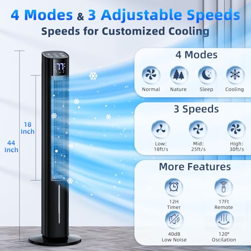Image of 44 inch Windowless Portable Air Conditioners w /4 Modes & 3 Speeds,12H Timer, 4L Tank for 24H Cooling Evaporative Air Cooler, 4 Ice Packs,17Ft Remote, 120 Oscillating Swamp Cooler Air Conditioner