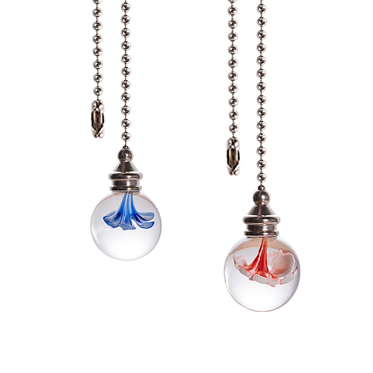 Crystal Ceiling Fan Pull Chains Hanging Flowers Pendants Prism Pack of 2 Light Blue