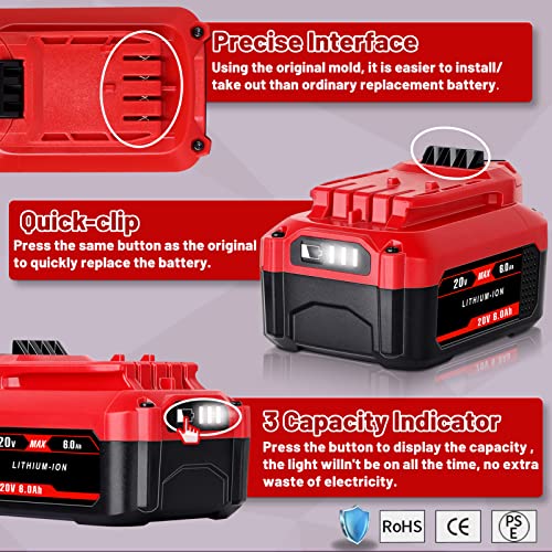 Image of 【Upgrade】 2Pack 6.0Ah 20V Replacement Battery for V20 Craftsman 20V Battery MAX CMCB204 CMCB202 CMCB201 CMCD700C1 CMCS500B (All of V20 Cordless Tool Series) High Capacity