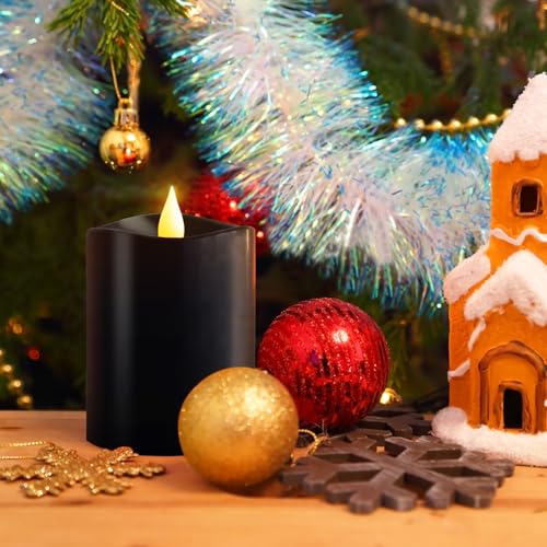 Image of 3x4 Flickering Flameless Candles Set of 1, 2AA Battery Life 600 Hours Battery Candles Flickering with Timer,4 inch Flameless Candles with Remote for Home Wedding Party Halloween Decoration, Black