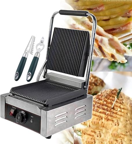 DSeenLeap Parrilla eléctrica para sándwiches, Antiadherente, de 1800 W, para Carnes a la Parrilla, filetes y calamares (ranurada)