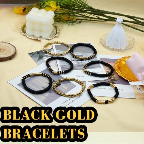 Black White Gold Bracelets 7PCS, Graduation Bracelets Stretch Elastic Stackable for Women Man Summer Beach Layering Jewelry Set 2025 New Year Party Supplies Friendship Gift2