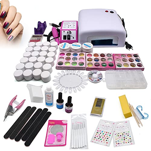 Biggittig Juego de iniciación profesional de gel UV para uñas con fresa y lámpara de uñas, gel UV, ideal para principiantes, para uñas artísticas y principiantes