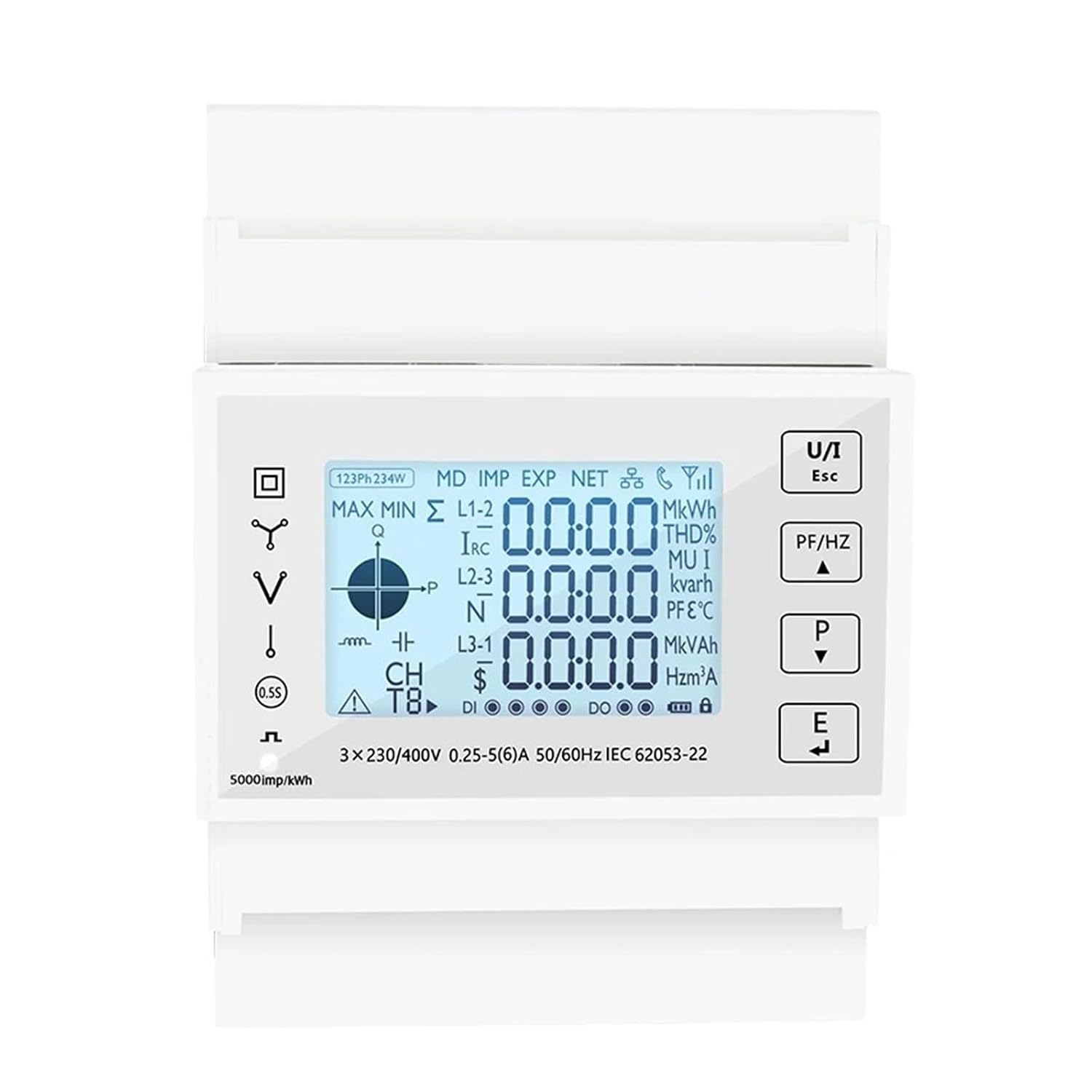 1個の電気消費量計 DINレール 3相エネルギー 3個のKCT24 100/150/200/250/300/400CT付 【キパッド】